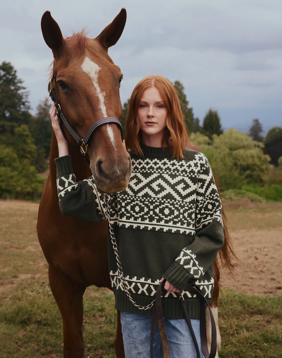 BRUNETTE THE LABEL - Fair Isle Knit Sweater | Olive