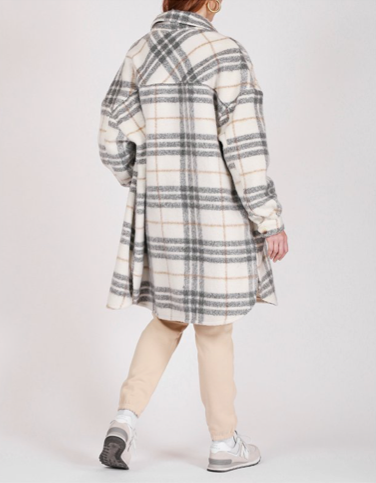 BRUNETTE THE LABEL - Plaid Shirt Jacket | Long Grey & Cream