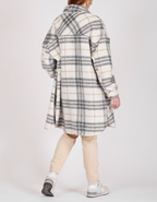 BRUNETTE THE LABEL - Plaid Shirt Jacket | Long Grey & Cream