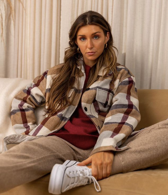 RD STYLE - Ladies Woven Coat | Beige Plaid