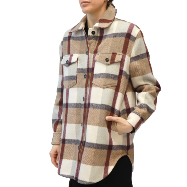 RD STYLE Ladies Woven Coat Beige Plaid