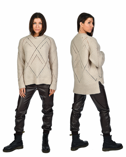 RD STYLE - Gloria Diamond Pattern Pointelle Sweater