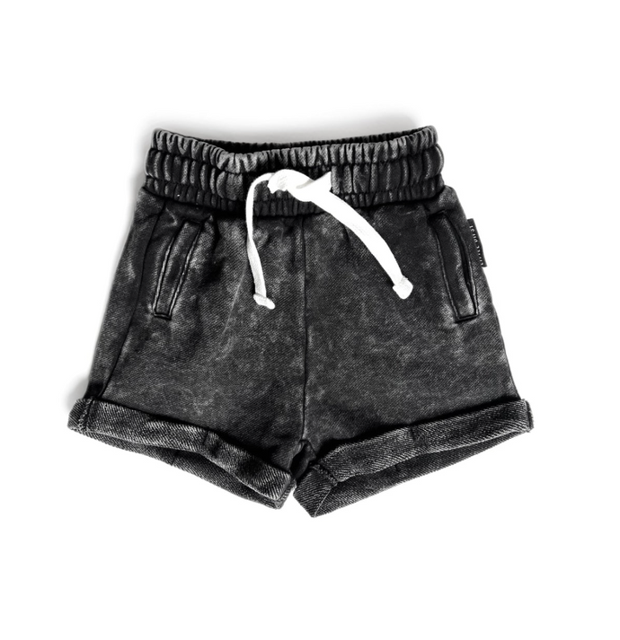 LITTLE BIPSY - Acid Wash Shorts | Black