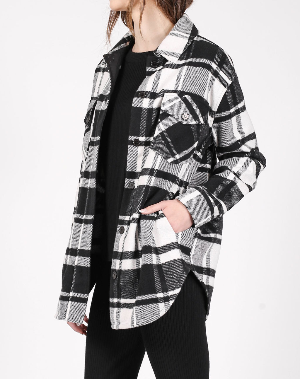 BRUNETTE THE LABEL - Plaid Shirt Jacket | Black & White