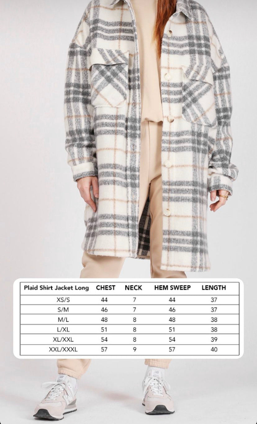 BRUNETTE THE LABEL - Plaid Shirt Jacket | Long Grey & Cream